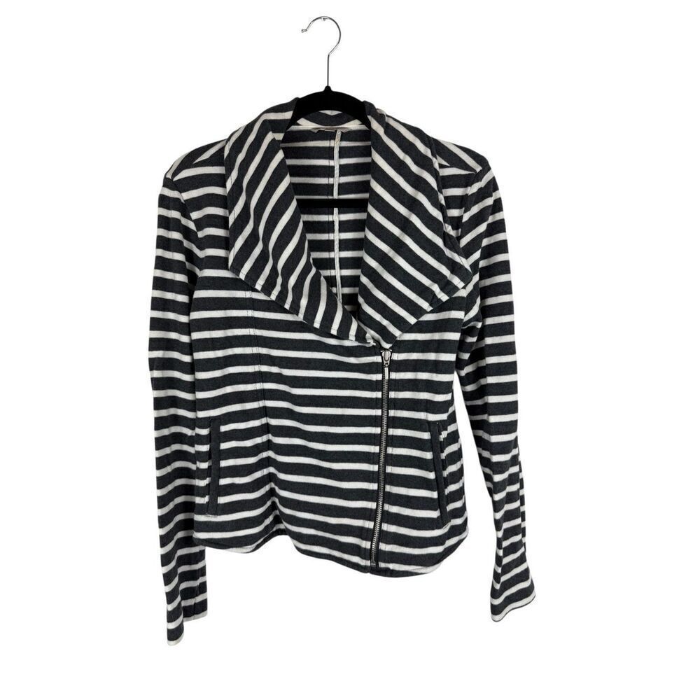 Gap grey / white strip moto knit jacket- size xs